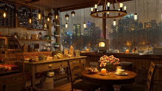 A Rainy Day in 4K Cozy Coffee Shop ❄ Background Instrumental to Relax Study Work [upl. by Nealson610]