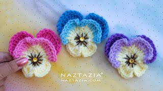 CROCHET PANSY FLOWER  How to Crochet Pansies and Flowers by Naztazia [upl. by Oloap]