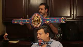 MAURICIO SULAIMAN PRESENTS NEW WBC BELT FOR GOLOVKIN VS VANES FIGHT [upl. by Ybbob71]