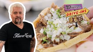 Guy Fieri Eats at Tacos y Birria La Unica in LA  Diners DriveIns and Dives  Food Network [upl. by Rolfston]